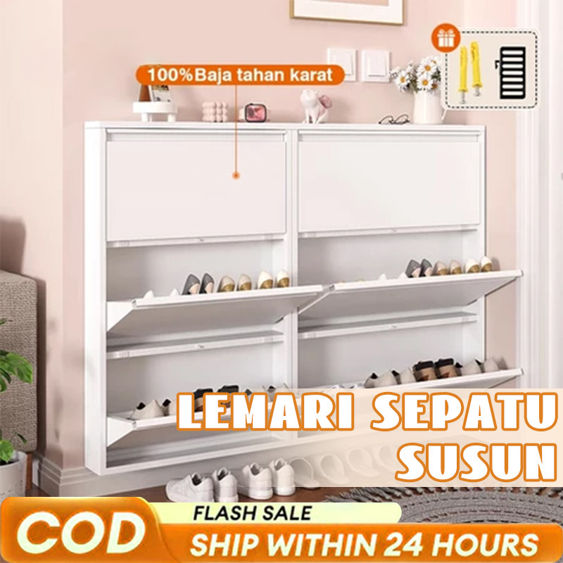Lemari Sepatu Sederhana Rak Sepatu Besi Lemari Sepatu Susun Tertutup Rak Sepatu Besi Kuat Tebal Rak 