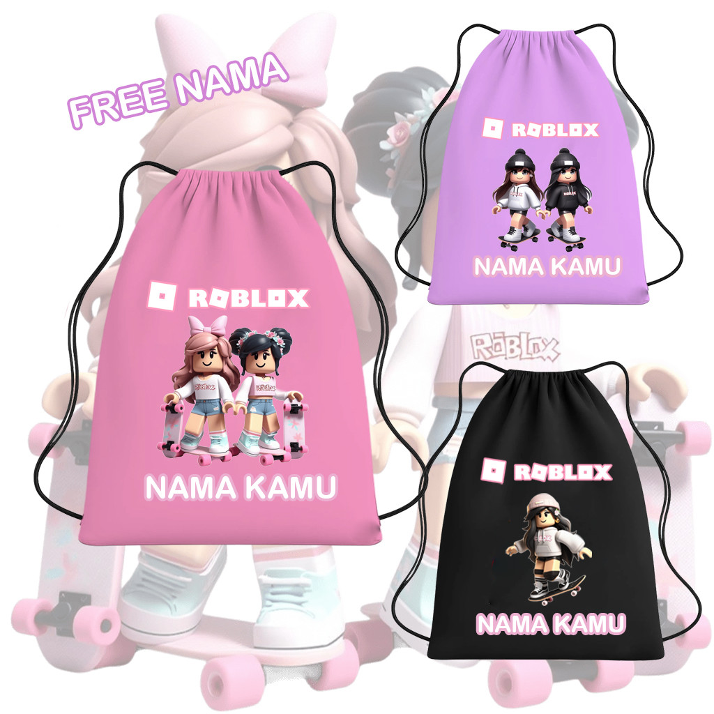 Tas Serut Roblox Anak Perempuan Pink – Bisa Custom Nama | Tas Sekolah TK SD, Kado Ulang Tahun Lucu