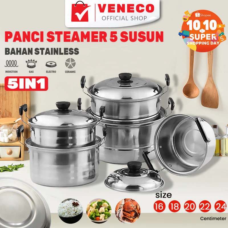 Stainless Panci set 5 susun tutup stenlis / Panci +  Set 5 Susun Stainless Bahan Tebal PREMIUM