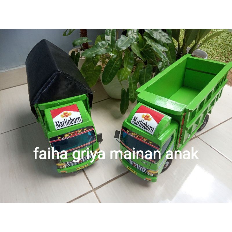 MAGELJAYA [Ready stock] mainan truck oleng kayu hijau pakai terpal -truck oleng kayu- miniatur truck