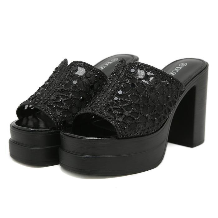 PROMO  Bozka sandal wanita wedges mewah ELANOR 10cm heels - Black, 38