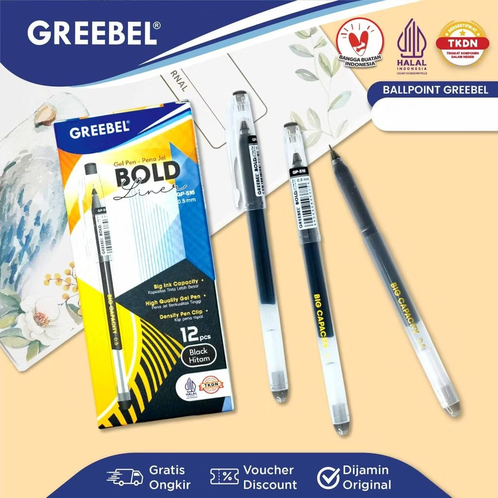 GREEBEL Pulpen Gel / Gel Pen GP-516 Bold Liner 0.5 @1Pcs