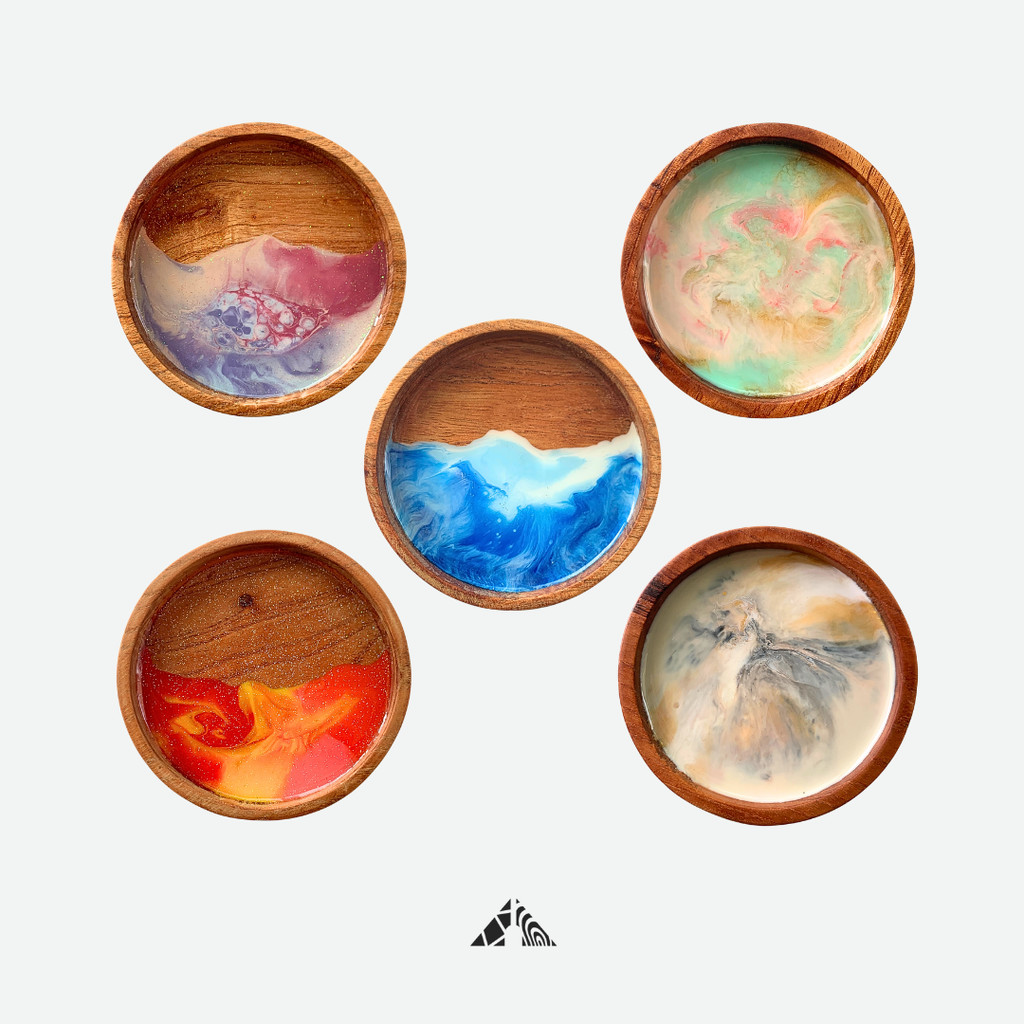Tatakan Gelas Kayu dan Resin Motif Acak - POPPY coaster