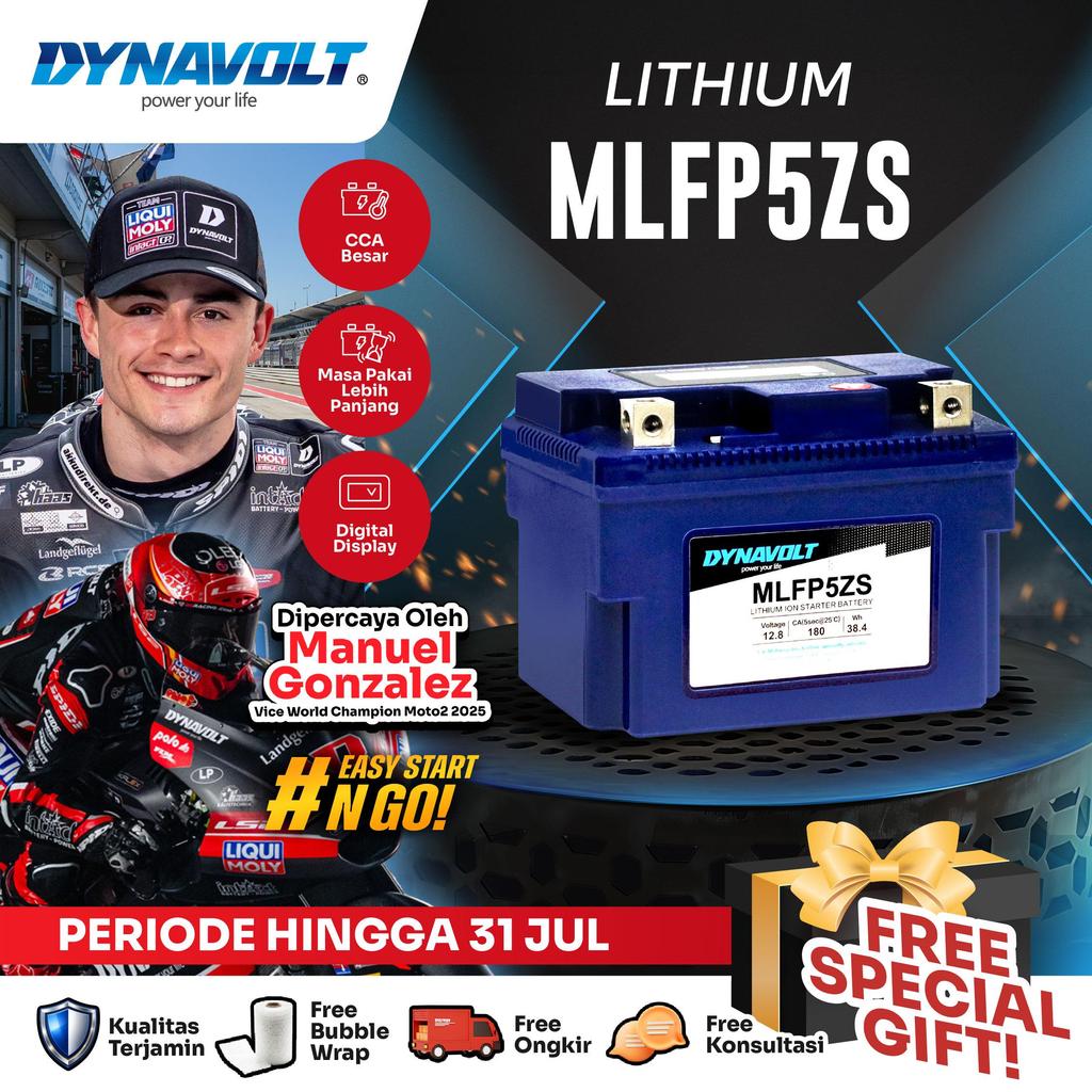 DYNAVOLT Aki Motor YAMAHA New Vixion, R15, X Ride, Xeon, dll | Lithium MLFP5ZS | 4-6 AH 180 CCA
