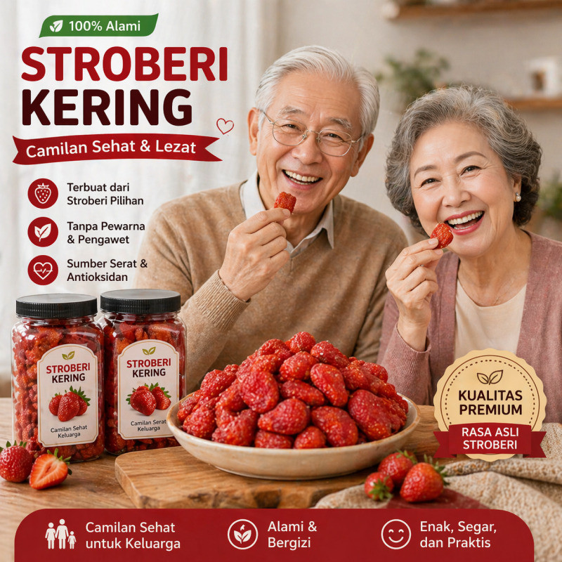 (Syanen Id) Promo Manisan Stroberi Kering / Camilan Buah Stroberi / Stroberi Kering Manis Asam / Ren