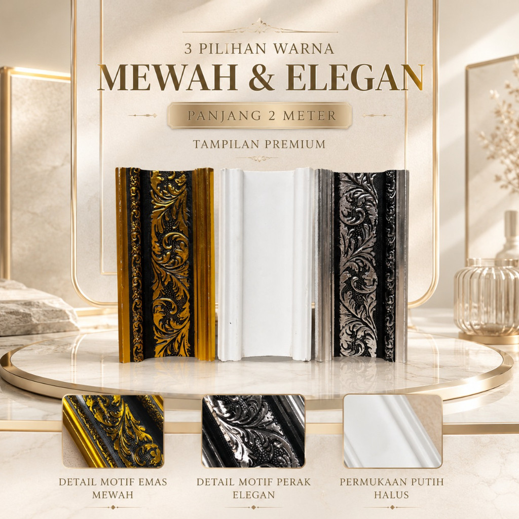List Plafon PVC Modern Bingkai Dekorasi Rumah Lis Pigura PVC Premium 8CM 12CM Model Terbaru