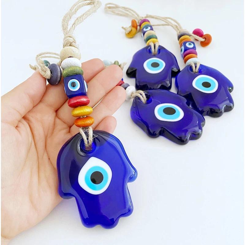 Blue Evil Eye Wall Hanging Glass Hamsa Wall Decor Greek Evil Eye Home Decor Turkish Evil Eye Fatima 