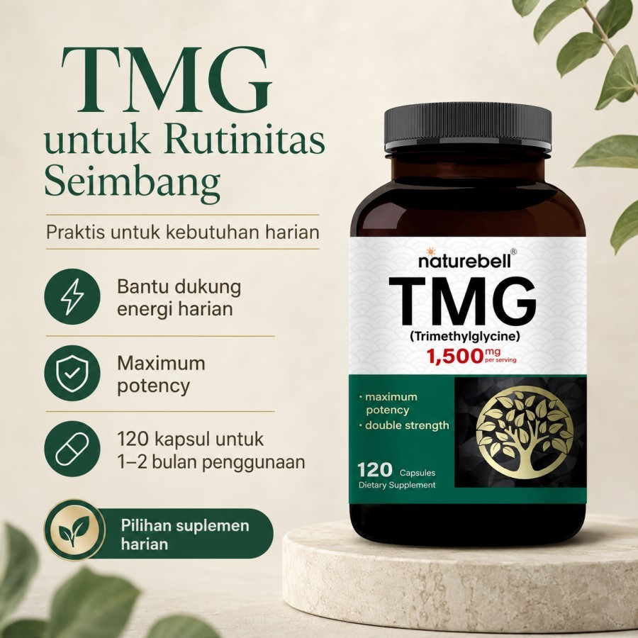 Naturebell Suplemen TMG 1500mg 120 Capsules Trimethylglycine Betaine Anhydrous Maximum Potency Bantu