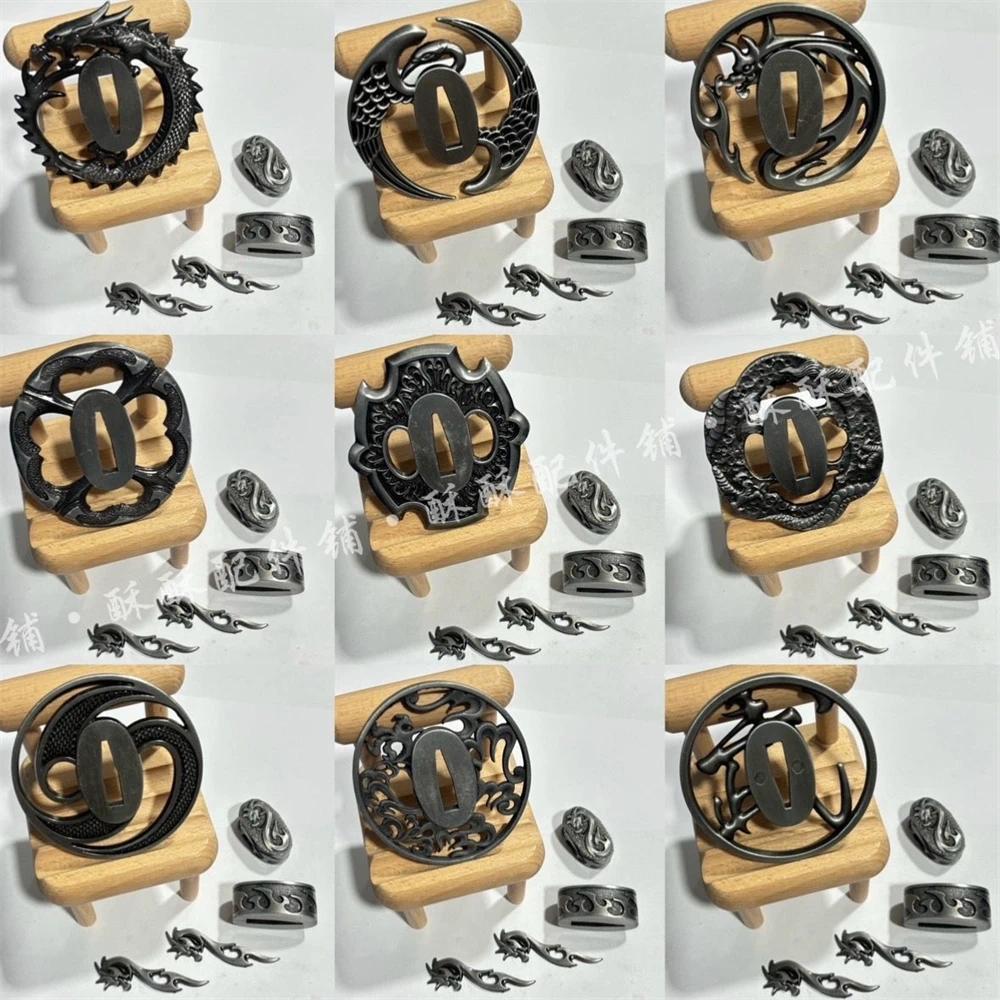 A Set Alloy Tsuba Hand Guard Tsuba Fuchi Kashira Menuki Fittings For Japanese Samurai Sword Katana W