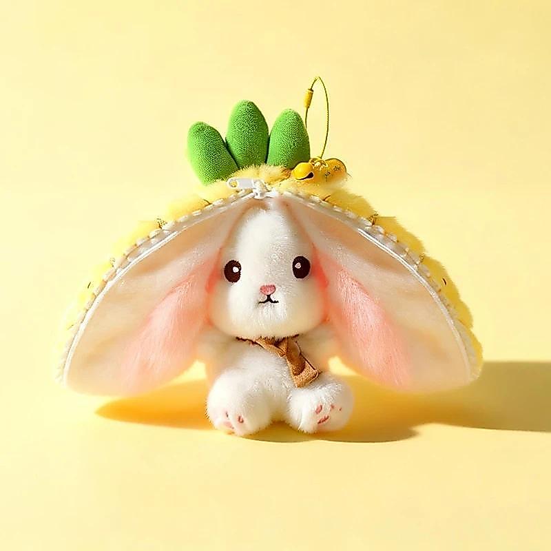 Hot Mini Cute 2-in-1 Fruit Rabbit Plush Toy Durian & Pineapple Strawberry Bunny Stuffed Animal Soft 