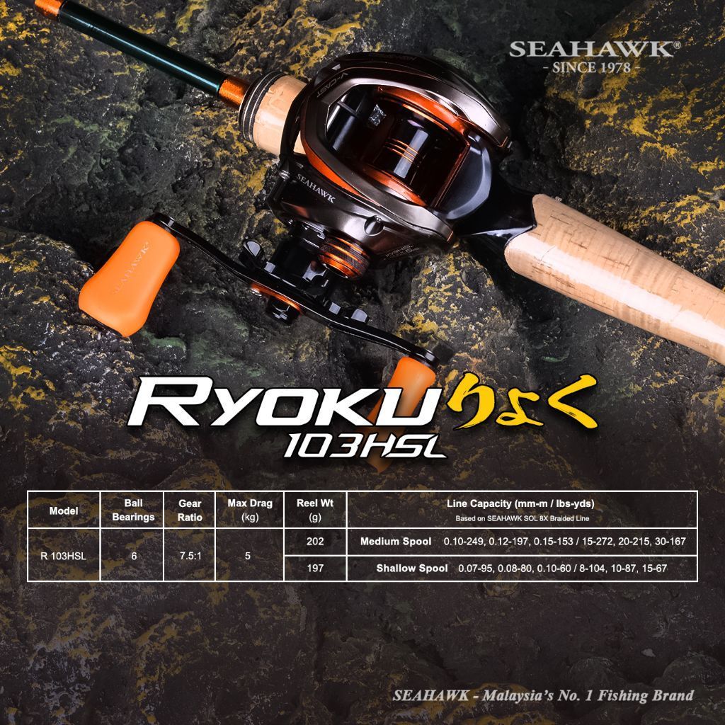 REEL BAITCASTING RYOKU 103HSL FREE SHALLOW SPOOL SEAHAWK