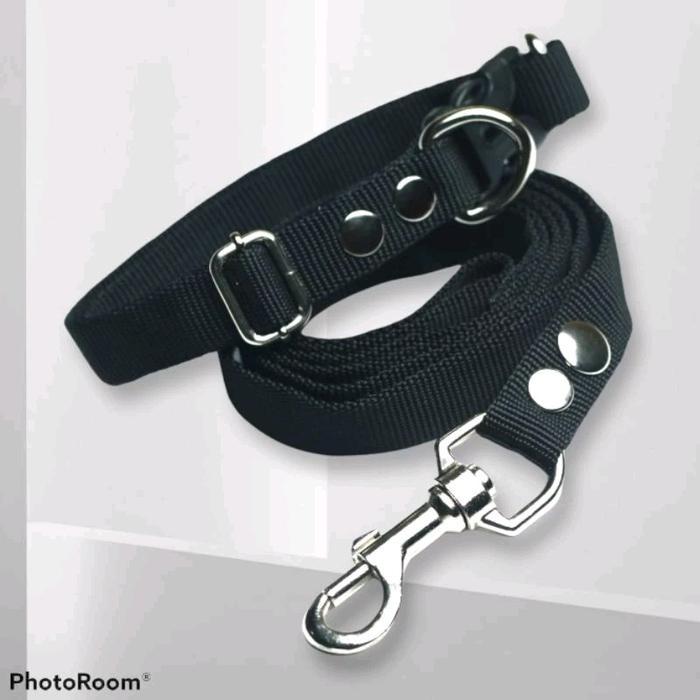kalung dan tali anjing lebar 2 cm tebal - hitam 2cm tbr+