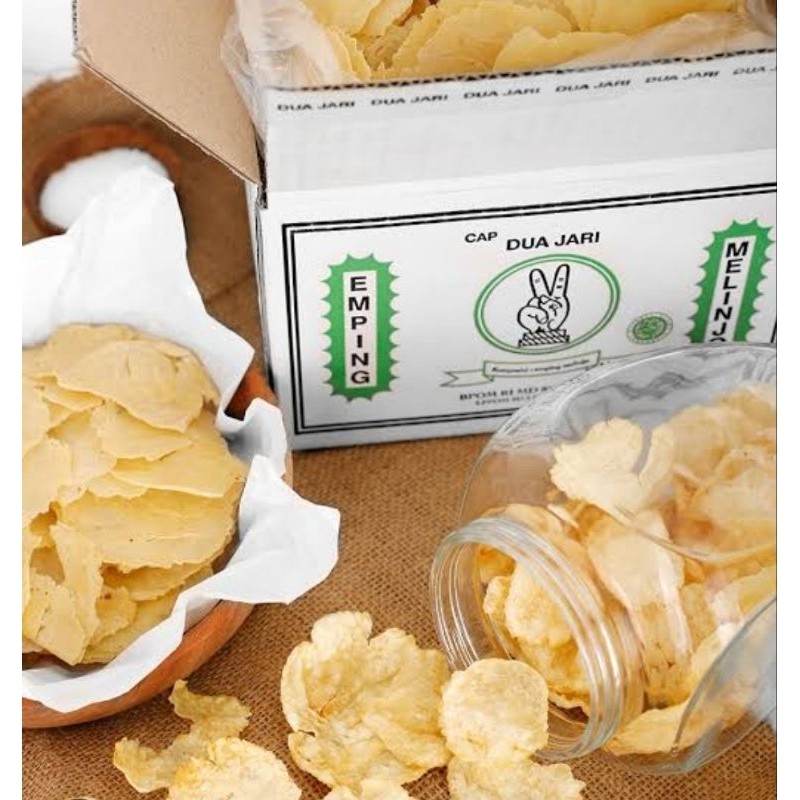 Emping mentah dua jari kemasan dus 1 kg kerupuk belinjo blinjo melinjo kualitas super tipis snack ba