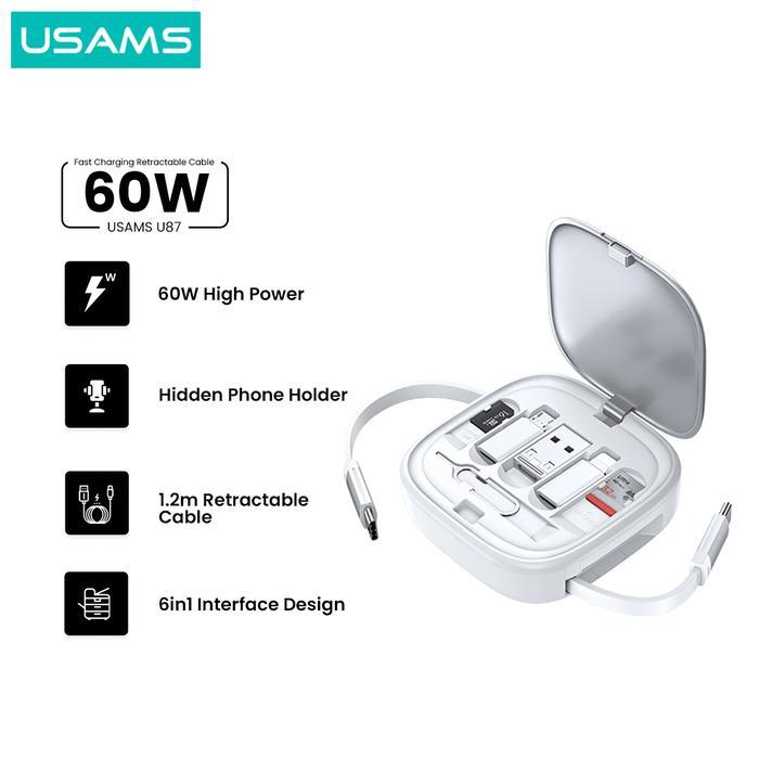 USAMS U87 Kabel Fast Charging Type C Multifunctional Storage Set Box Cable - Silver