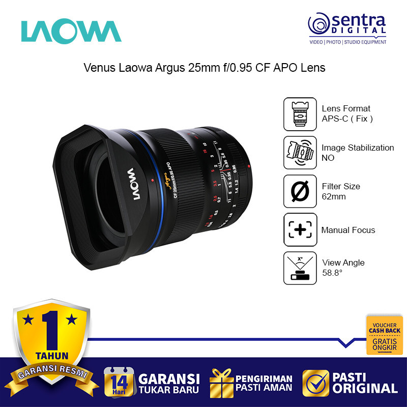 Venus Optics Laowa Argus 25mm f0.95 CF APO Lens | Lensa APS-C Manual 25 mm f/0.95 X01