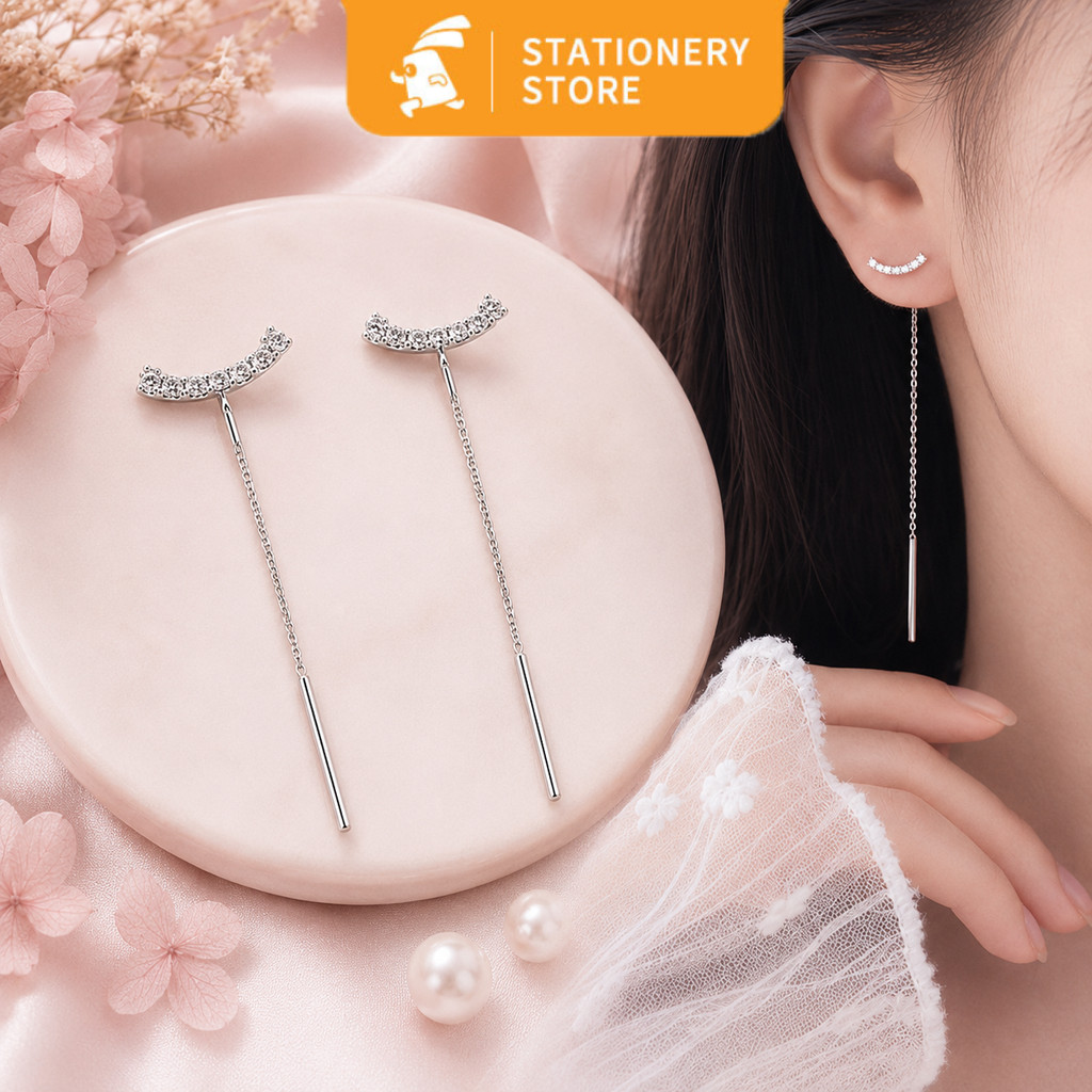 Anting Titanium Panjang Korea Emas Silver Anti Karat Perhiasan Cantik Elegan