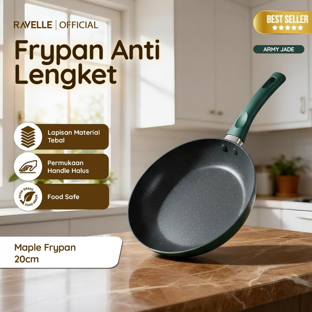 Ravelle - Maple Frypan Marble Coating Non-Stick 20cm Penggorengan Teflon Wajan Anti Lengket Premium