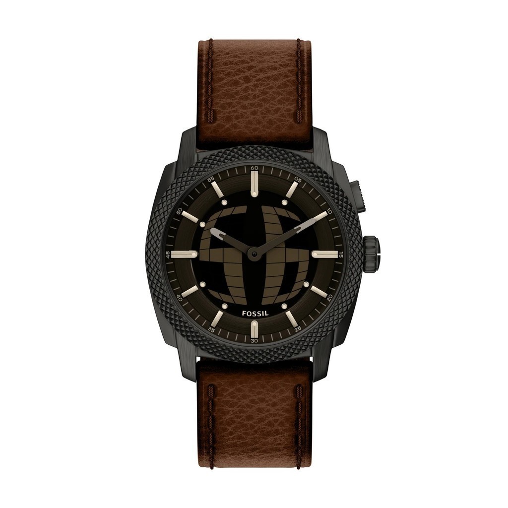 Fossil Machine Big Tic Brown Leather Watch Jam Pria FS6165
