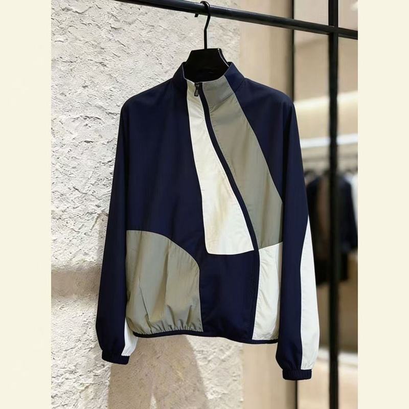 Jaket kasual warna blok gaya Prancis untuk wanita