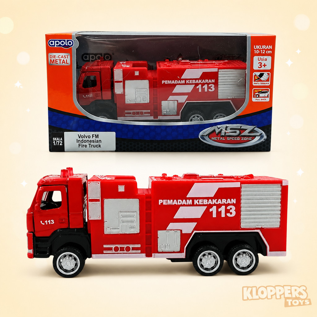 Diecast Apolo MSZ Volvo FM Indonesian Fire Truck Merah - Mainan Anak Mobil Pemadam Kebakaran