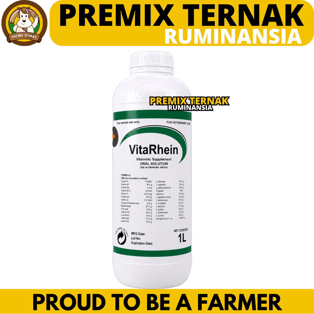 VITARHEIN 1 LITER - Premix Cair Vitamin Asam Amino Pemacu Pertumbuhan Ternak Ayam Sapi Domba Babi