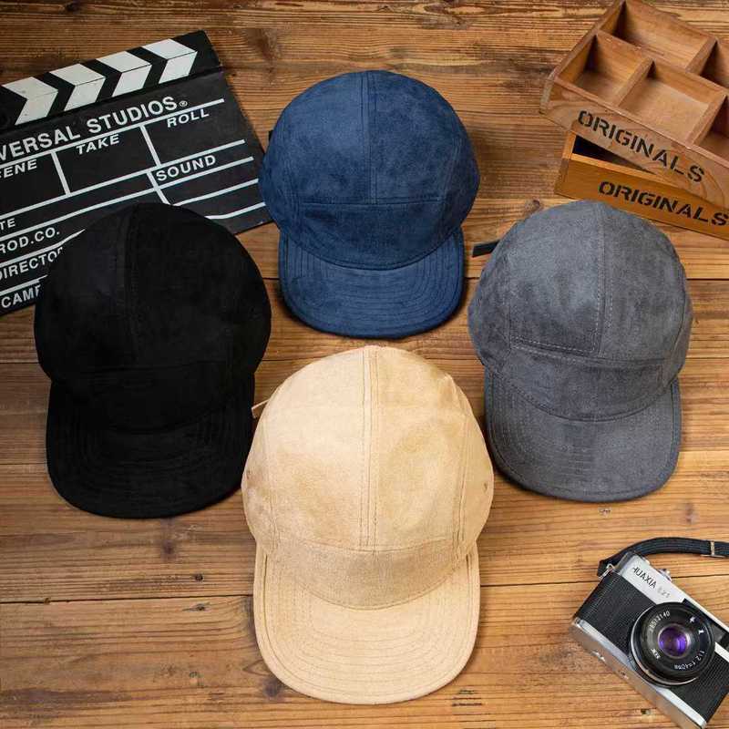 Baseball Cap Suede Lima Panel Flat Brim Unisex, Topi Polos untuk Daily Commute dan Aktivitas Sport