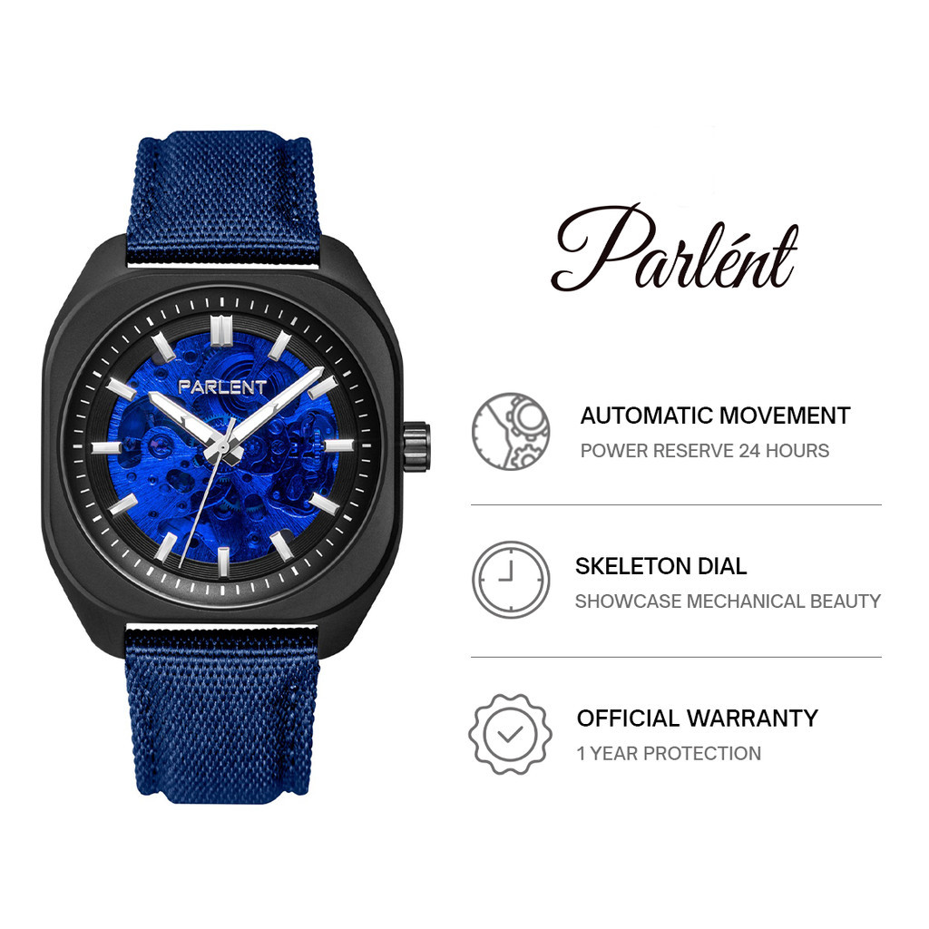 Parlent Auron - Jam Tangan Pria 39mm, Automatic Movement, Waterproof 5ATM (50M), Stainless Steel JAM