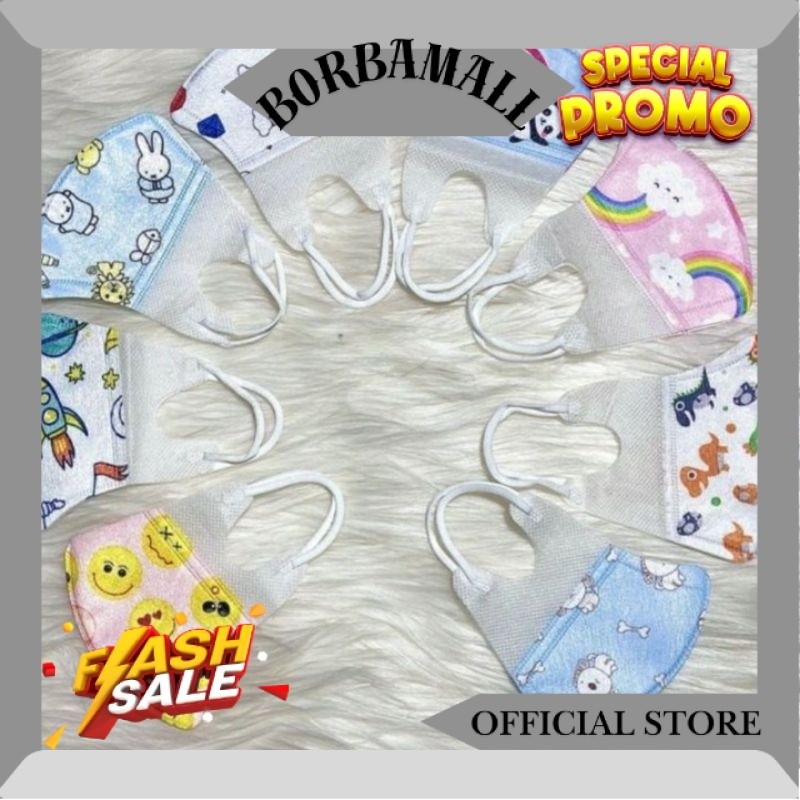 (COD) MASKER DUCKBIL ANAK WARNA ISI 10 PCS/ DUKBIL ANAK MOTIF GD