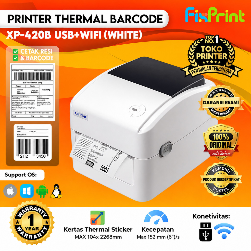 Printer Resi Thermal XP420B XP423B Cetak Label BT-112 XP-423B USB + Bluetooth XP420B Interface Bluet