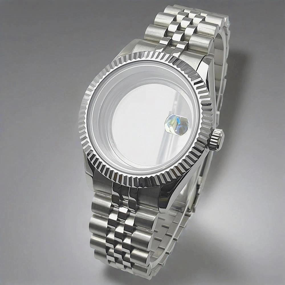 36mm/39mm NH35 Case Silver Watch Case Jubilee Stainless Steel Top Waterproof Men's Watch Case Fit NH