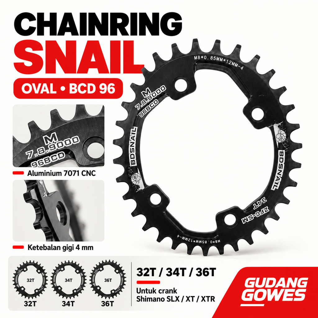 Chainring Snail Oval 32T 34T 36T 38T BCD 96 Single Chairing BCD Asimetris Sepeda 96BCD Deore SLX XT 