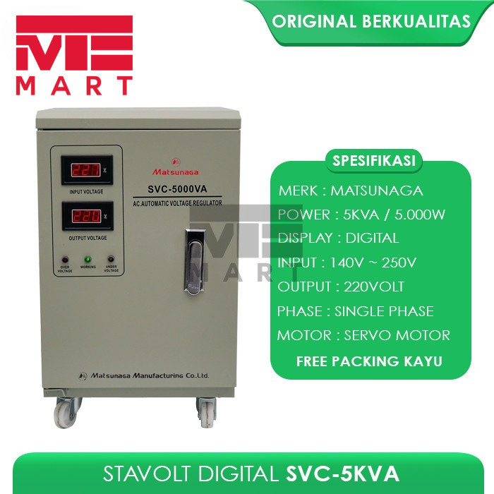 STAVOLT SVC DIGITAL 5000W MATSUNAGA STAVOL LISTRIK STABILIZER 5000VA
