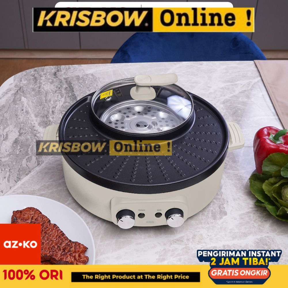 AZKO Kris Hotpot Steam Grill Fryer 4 In 1 4in1 Krem Alat Masak Listrik Serbaguna Gril Pan And Pot Pe