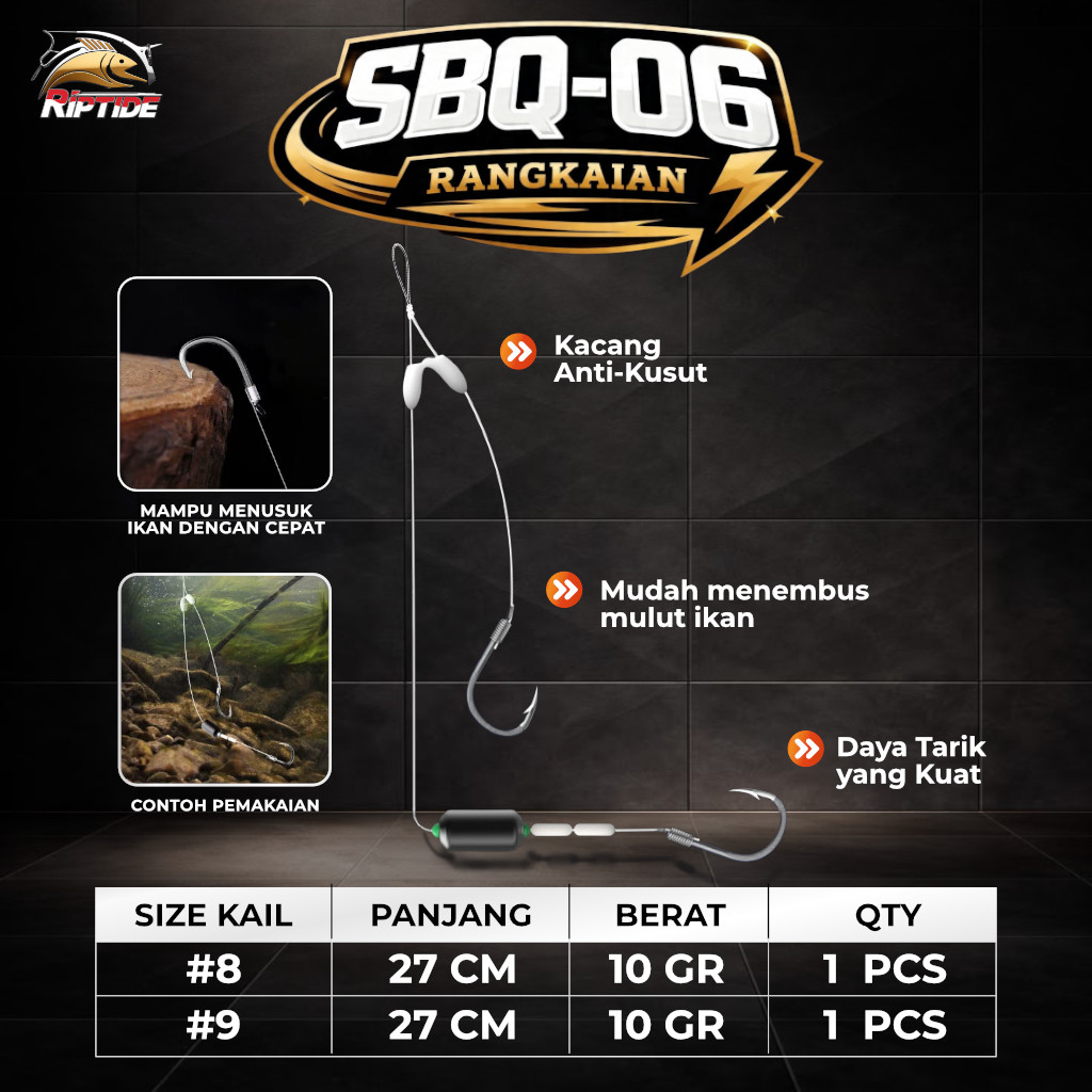 Rangkaian Pancing Siap Pakai RIPTIDE SBQ-06 - Rakitan Kail Dobel Pemberat Glow Anti Kusut Dasaran Um