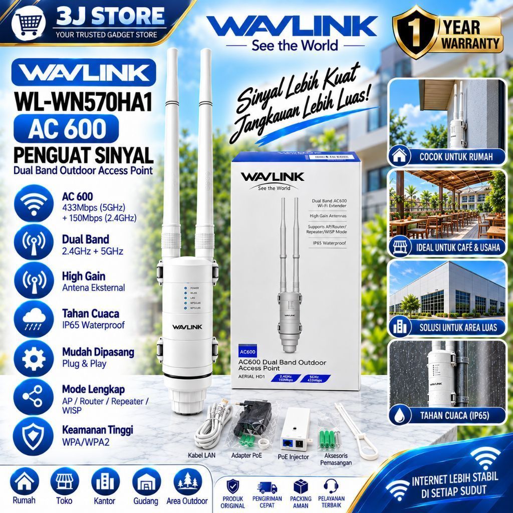 WAVLINK WL-WN570HA1 AC 600 PENGUAT SINYAL REPEATER TAHAN CUACA