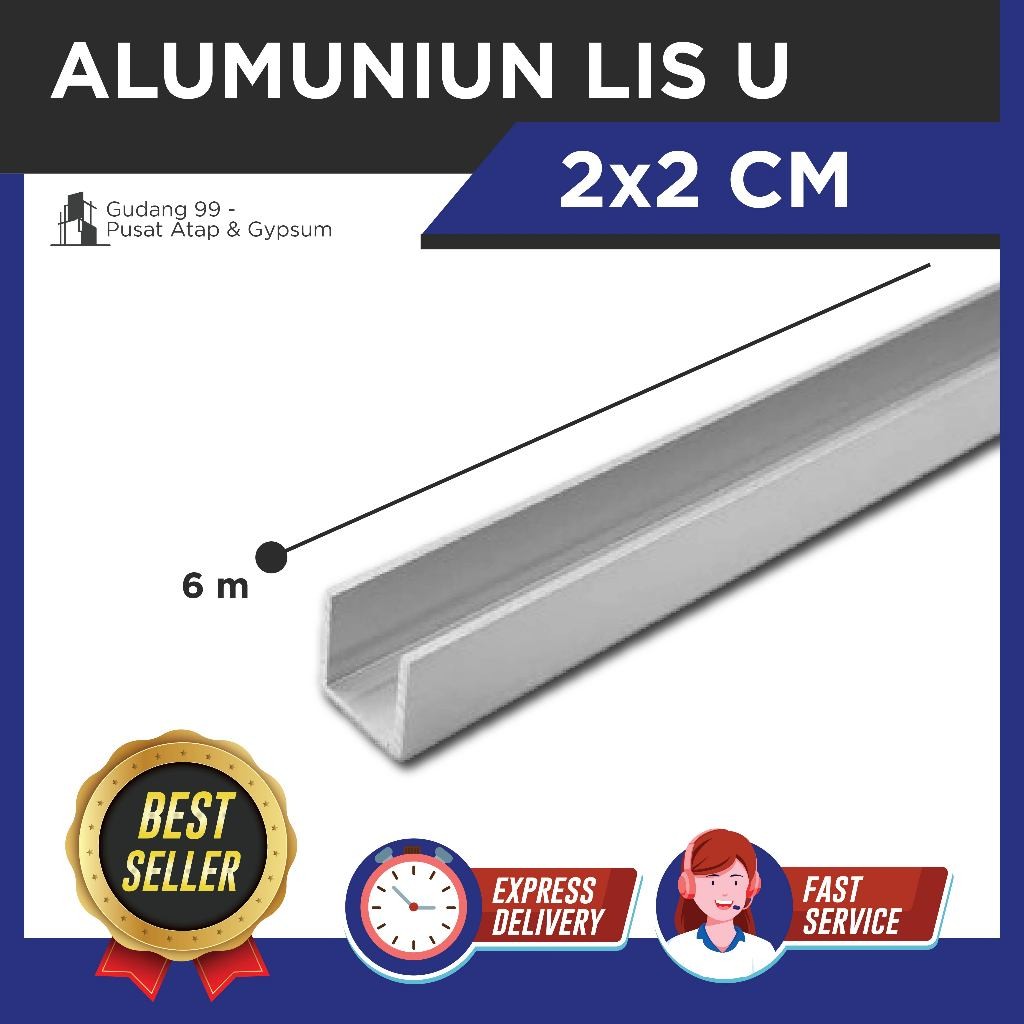 MIRAL_SHOP Alumunium U / Lis U 2x2 cm / Lis U Alumunium / Tali Air / Woodplank