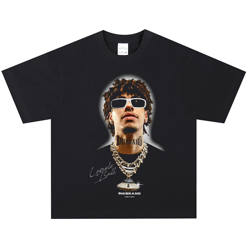 COD Kaos Retro Amerika Three Ball Baller Lengan Pendek Longgar Kerah Bulat