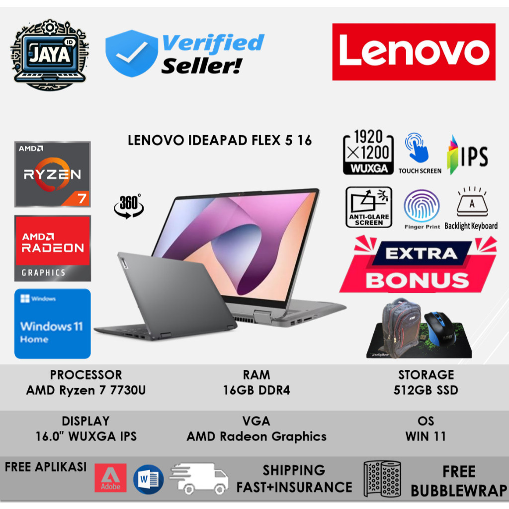 Lenovo Ideapad Flex 5 16 Processor AMD Ryzen 7 7730U RAM16GB 1TB SSD Windows 11 WUXGA Display