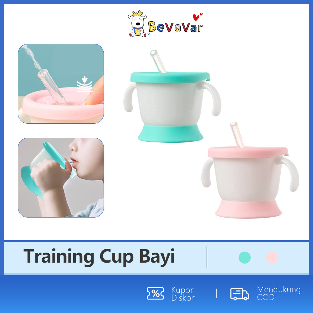 BEVAVAR Gelas Minum Bayi Silikon Straw Training Cup Gelas Susu Bayi Sippy Cup Sedotan Anti Tumpah