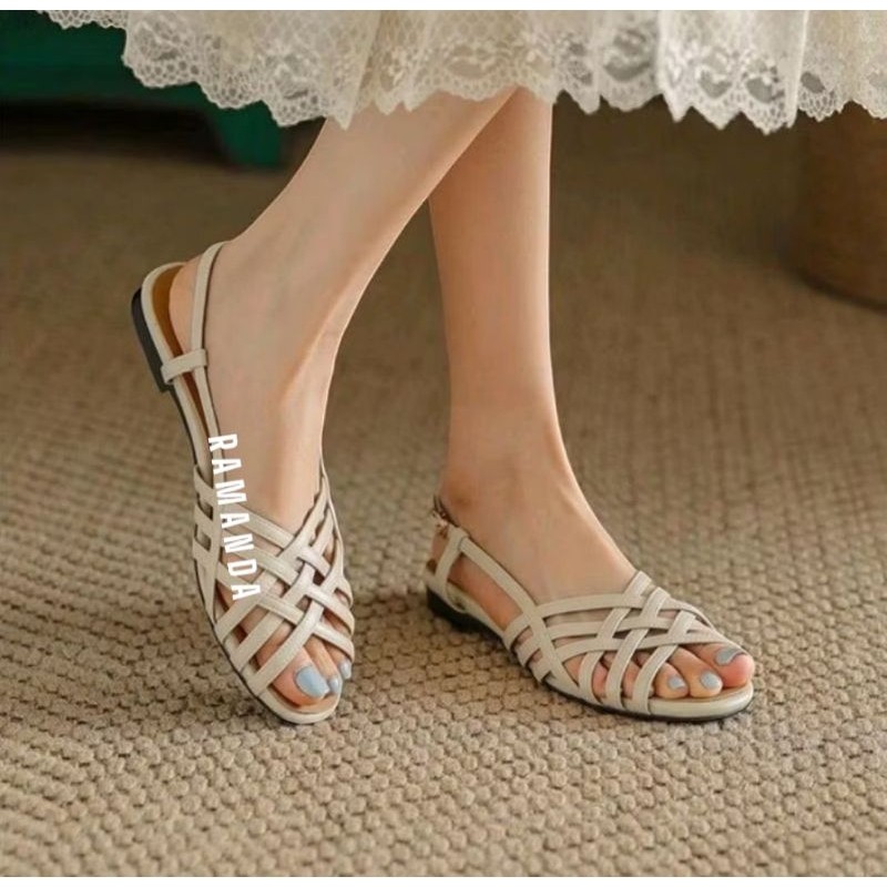 Sandal Terbaru Wanita Flat Shoes Tali Hak 1cm  Kronjo Kekinian