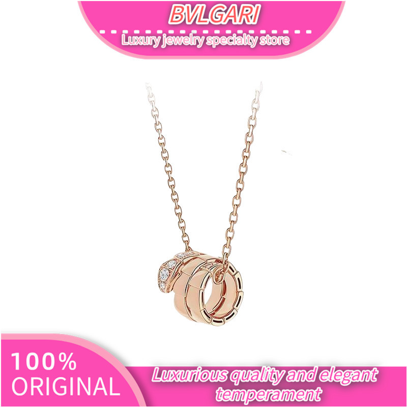 Genuine product BVLGARI women's 18K rose gold circular double-ring necklace 100% genuine product A g