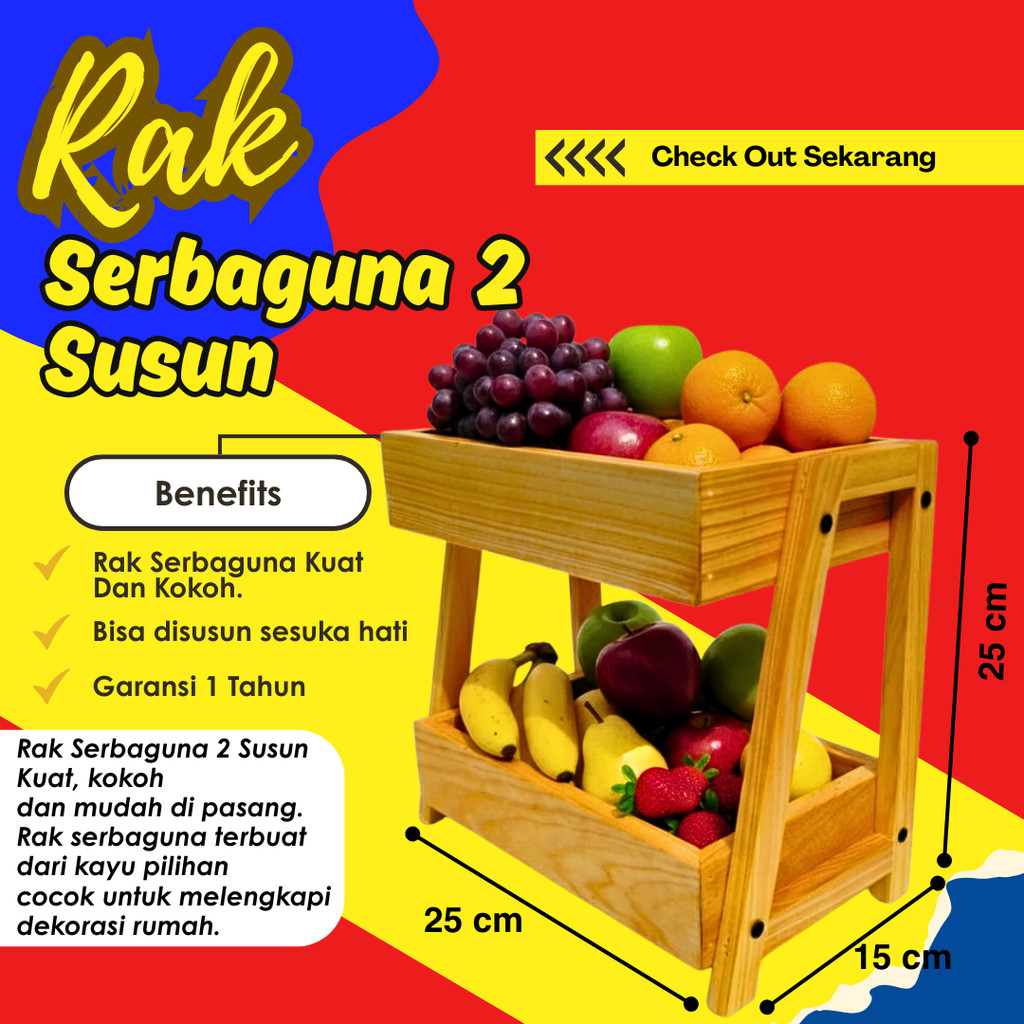 Rak Kayu Serbaguna Susun 2 Rak Skincare Rak Perkakas Minimalis