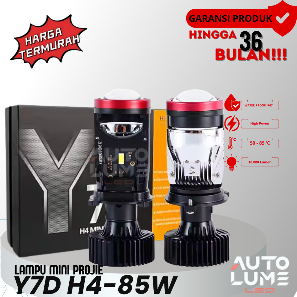 OTOMAX 【AutoLume】Y7D Lampu LED Biled Mobil & Motor H4 – Mini Projie 85W, Super Bright, GARANSI 3 TAH