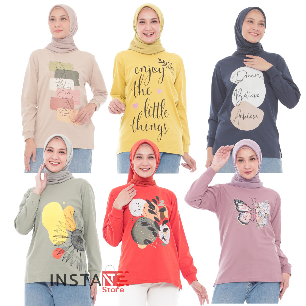 Atasan Wanita Blouse Kaos Lengan Panjang katun tebal Kekinian Jumbo Premium