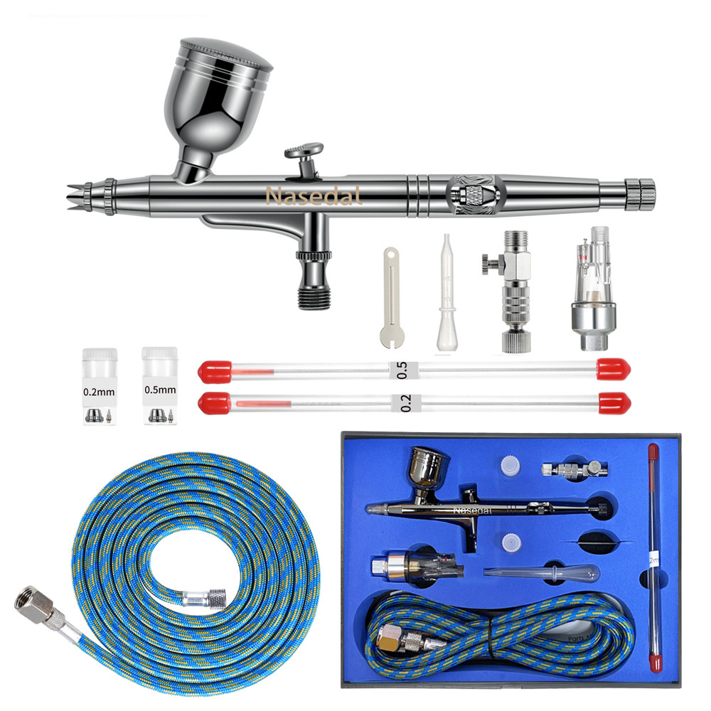 Nasedal Airbrush 0.3mm 7cc Dual-action Air Brush Spray Gun for Cake Model Makeup Tattoo Car Art Y To
