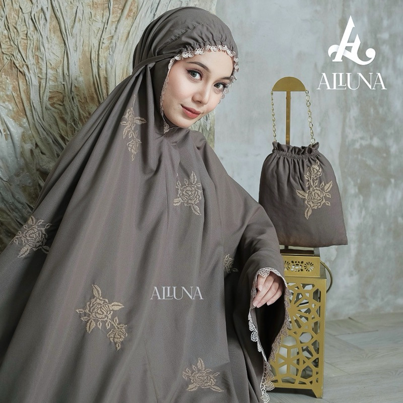 Terbaru 2026 ALLUNA - Mukena Dewasa Traveling Katun Renda Bordir strimin Rose Katun Mukena Motif Muk