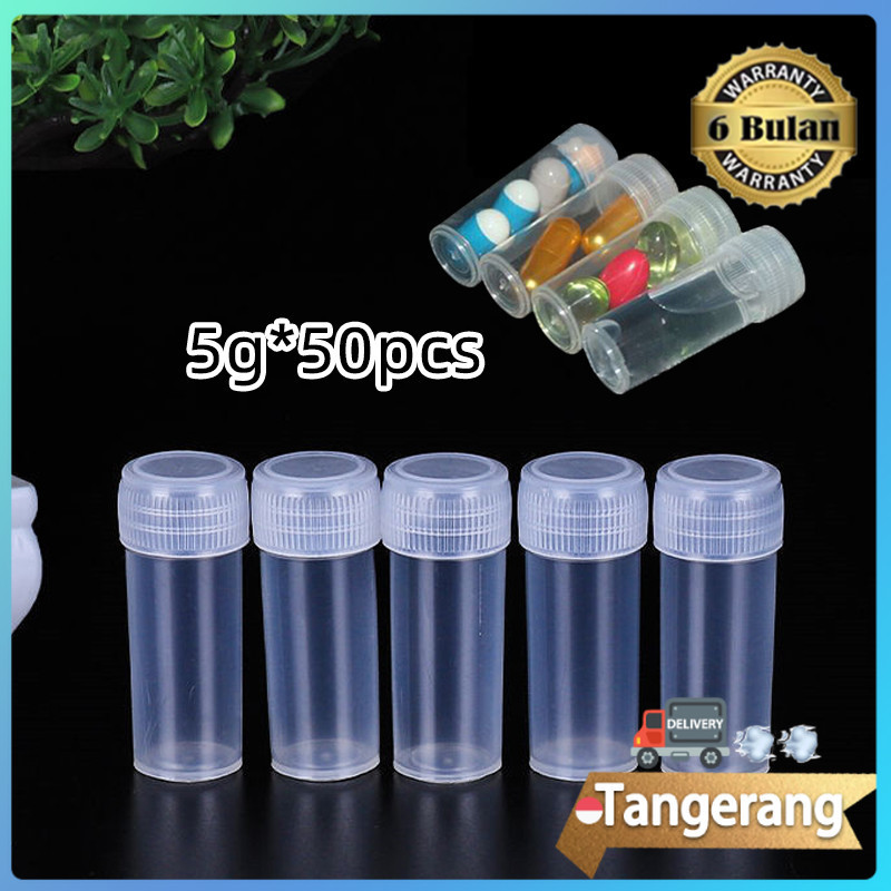 50pcs 5ml Botol Sampel / Plastik Sampel ​Botol Tubuh Penutup Berwarna Putih