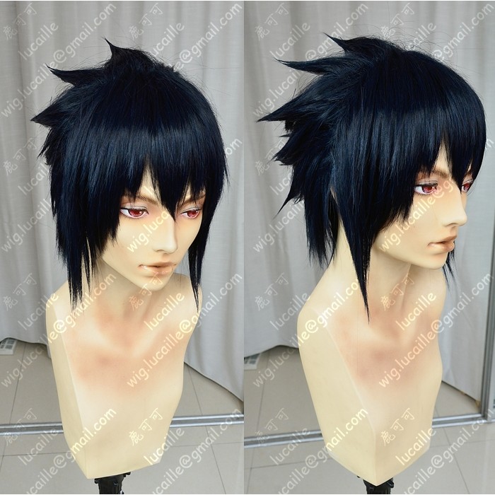 Uchiha Sasuke Short Black Heat Resistant Synthetic Hair Anime Cosplay Wigs + Wig Cap