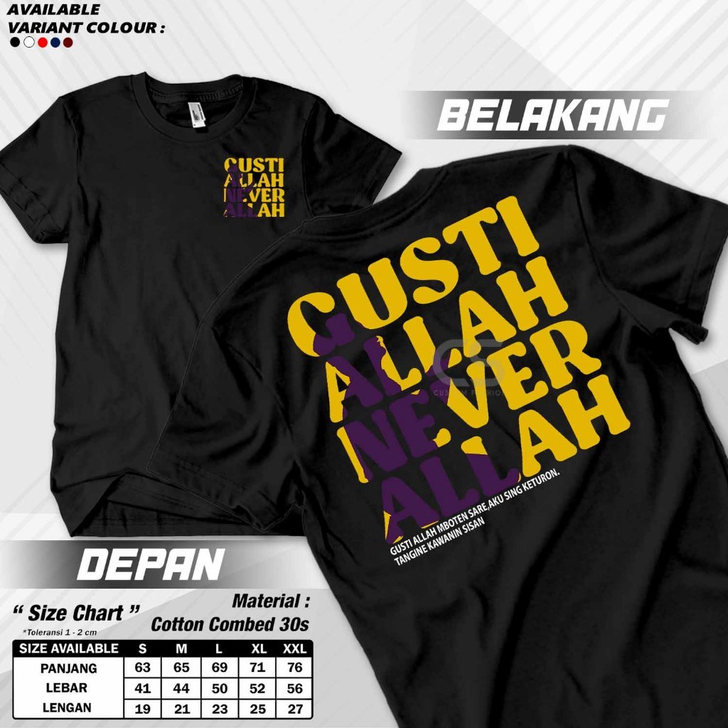 Kaos Gusti Allah Never Sleep Combed Pria Wanita