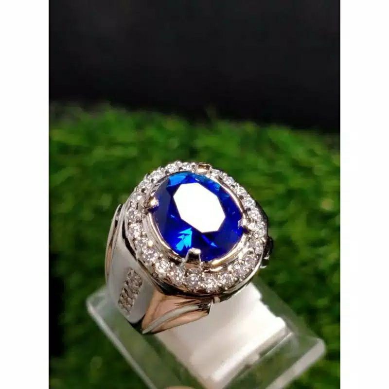 Batu Cincin King Blue Safir Chatham Natural Perak